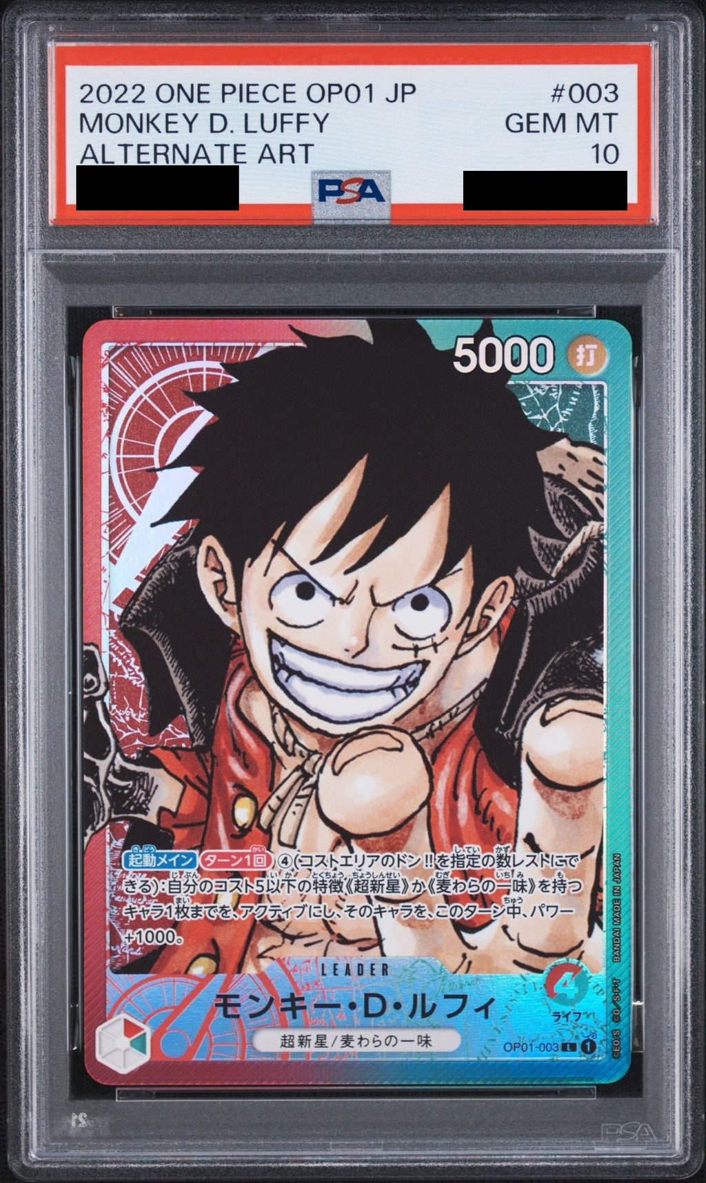 Monkey D. Luffy L-P OP01-003 One Piece PSA 10
